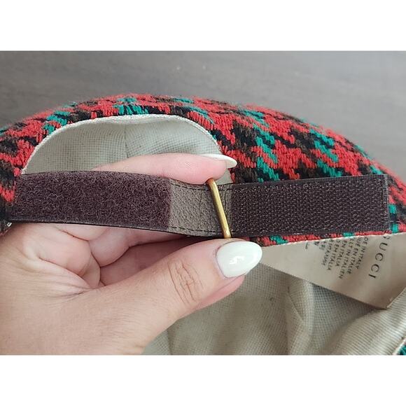 Gucci soho red green houndstooth tweed Baseball cap - 640869 size L-59cm - Picture 11 of 12
